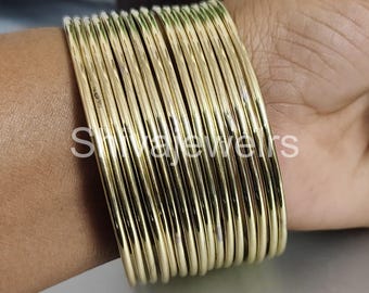 Gold Plated Brass Bangle Set: Thick Stacking Bangles for Women