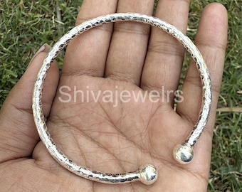 Gehamerde sterlingzilveren armband: dikke boho stapelarmband