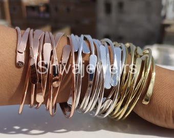 Adjustable Silver Copper Brass Bangles: Handmade Stacking Set of 5