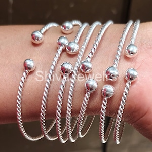 Set Of 7 Bangles, Twisted Ball Bangle 925 Sterling Silver Bangles, Indian Silver Ball Boho bangles, For Women, Twisted Silver Jewelry