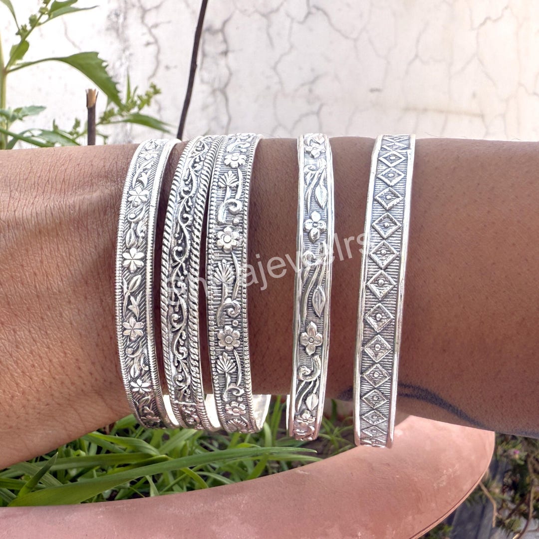 Set of 5 Bangle, Indian Bangle Jewelry, Boho Silver Bangle