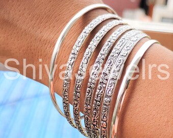 Handgemaakte stapelarmbanden van sterling zilver - Minimalistische boho-set van 7