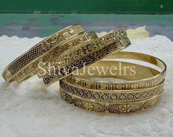 Handmade Indian Brass Bangles: Set of 7 Thick Stacking Bracelets