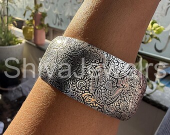 Cuff Bangles 925 Sterling Silver Wide Design Cuff Bracelet Boho Open Bangle Handmade Adjustable Vintage Silver Cuff Bracelet Gift for Woman