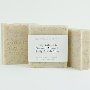 Zesty Citrus Body Scrub Soap, Almond Shell Exfoliation
