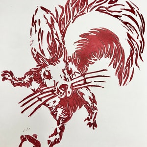 Red Squirrel Lino Print