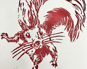 Red Squirrel Lino Print