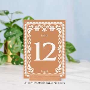 Números de mesa de boda de Papel Picado, Plantilla instantánea imprimible digital editable, Tema mexicano moderno, Estilo Hacienda, Decoración de Boda