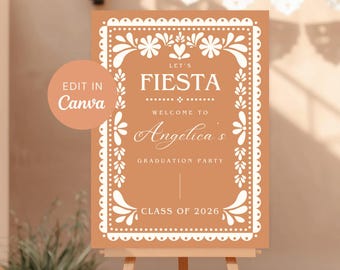 Papel Picado Graduation Welcome Sign Template, Editable Canva, Mexican Fiesta Grad Decor (Digital Printable)