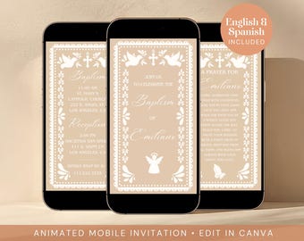 Cielito Lindo Bautizo Baptism Invitation, Editable Canva, Papel Picado Decor, Animated Video (Digital Download)