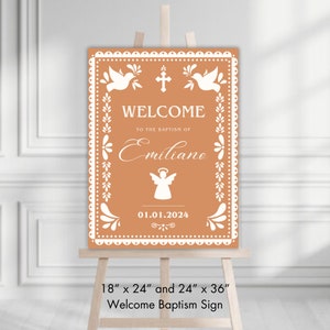 Papel Picado Baptism Welcome Sign, Editable Digital Printable Template Poster, Modern Mexican Theme, Traditional Hacienda Mexico Decor