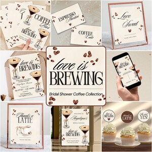 Love Is Brewing Bridal Shower Bundle, Coffee Bar Theme Editable Party Printable Download Template, Bridal Shower 2025 Collection Decor Signs