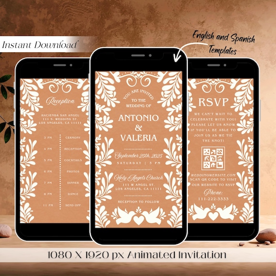 Talavera Wedding Video Invitation Invite, Invitacion de Boda Fiesta, Custom Editable Digital Template, Barro Neutral Mexican Theme Party