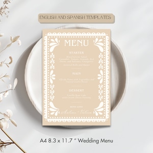 Papel Picado Menú de Boda Plantilla Instantánea Imprimible Digital Editable, Tema Mexicano Moderno, Boda Mexicana, Decoración Barro Talavera México
