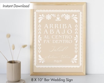 Papel Picado Arriba, Abajo, Al Centro, Pa Dentro, Salud Bar Sign, Mexican Wedding Fiesta Talavera Mexico Party, Editable Custom Template