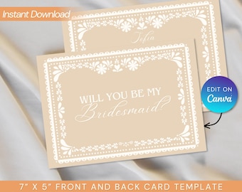 Papel Picado Bridesmaid Proposal Card Printable Template, Editable on Canva Bridal Viva La Novia Mexican Theme, Personalized Maid of Honor