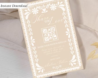 Papel Picado Wedding Photo Sharing Sign, Canva, Mexican Hacienda Decor, QR Code (Digital Download)