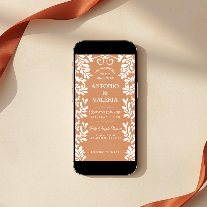 English Talavera wedding video invitation displayed on iPhone mobile mockup