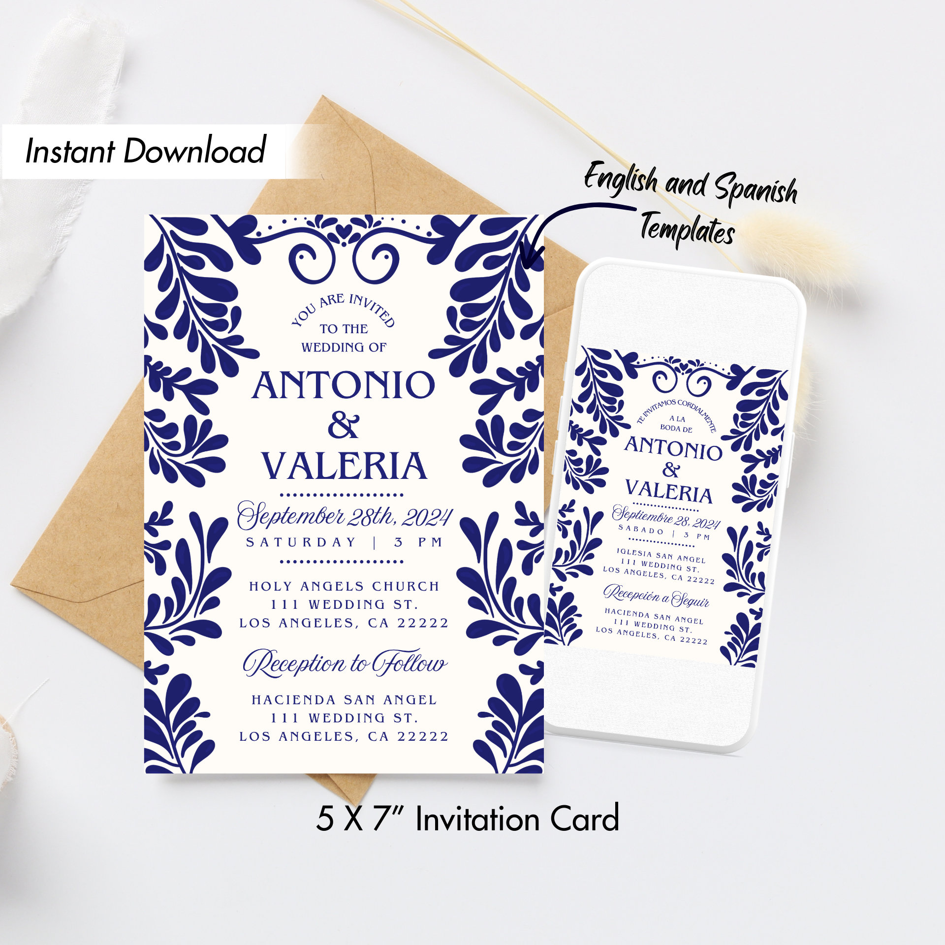 Talavera Azul Invitación de Boda, Plantilla Editable Digital Imprimible  Descarga Instantánea, Tema Mexicano Moderno, Azulejos Talavera Azul - Etsy  México, image size:1920x1920