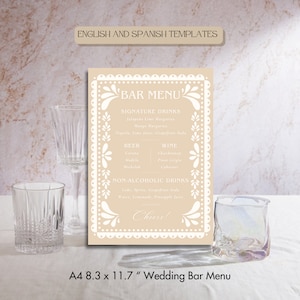 Papel Picado Wedding Bar Menu Editable Digital Printable Instant Template, Modern Mexican Theme, Decoración Barro Talavera Boda Mexicana
