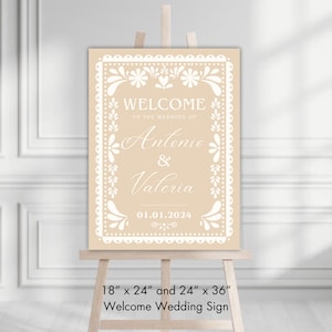 Papel Picado Wedding Welcome Sign, Editable Digital Printable Template Poster, Modern Mexican Theme, Traditional Hacienda Mexico Decor
