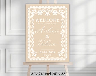 Papel Picado Wedding Welcome Sign, Editable Digital Printable Template Poster, Modern Mexican Theme, Traditional Hacienda Mexico Decor