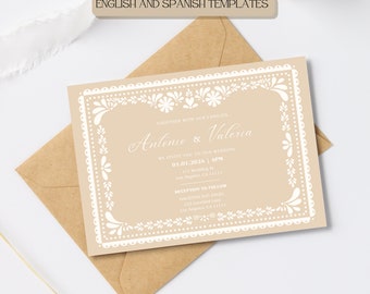 Papel Picado Wedding Invitation Invite, Invitacion de Boda Fiesta, Editable Digital Printable Instant Template, Modern Mexican Theme, Mexico