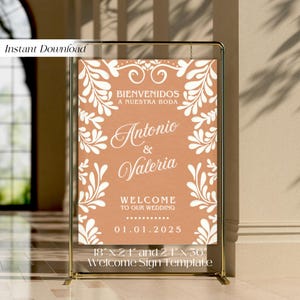 Cartel de Bienvenida Boda Mexicana de Talavera, Plantilla de Póster Imprimible Digital Editable, Fiesta Decoración Tradicional de Hacienda