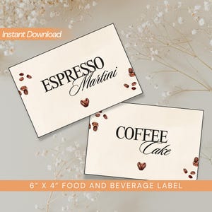 Coffee Theme Bridal Shower Food Labels, Editable 6x4 Table Signs, Espresso Martini Bar, Dessert Tags, Canva Template, Love is Brewing Decor