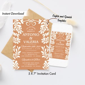 Talavera Wedding Invitation Invite, Editable Digital Printable Instant Template, Terracotta Modern Mexican Theme, Mexico Blue Talavera Tiles