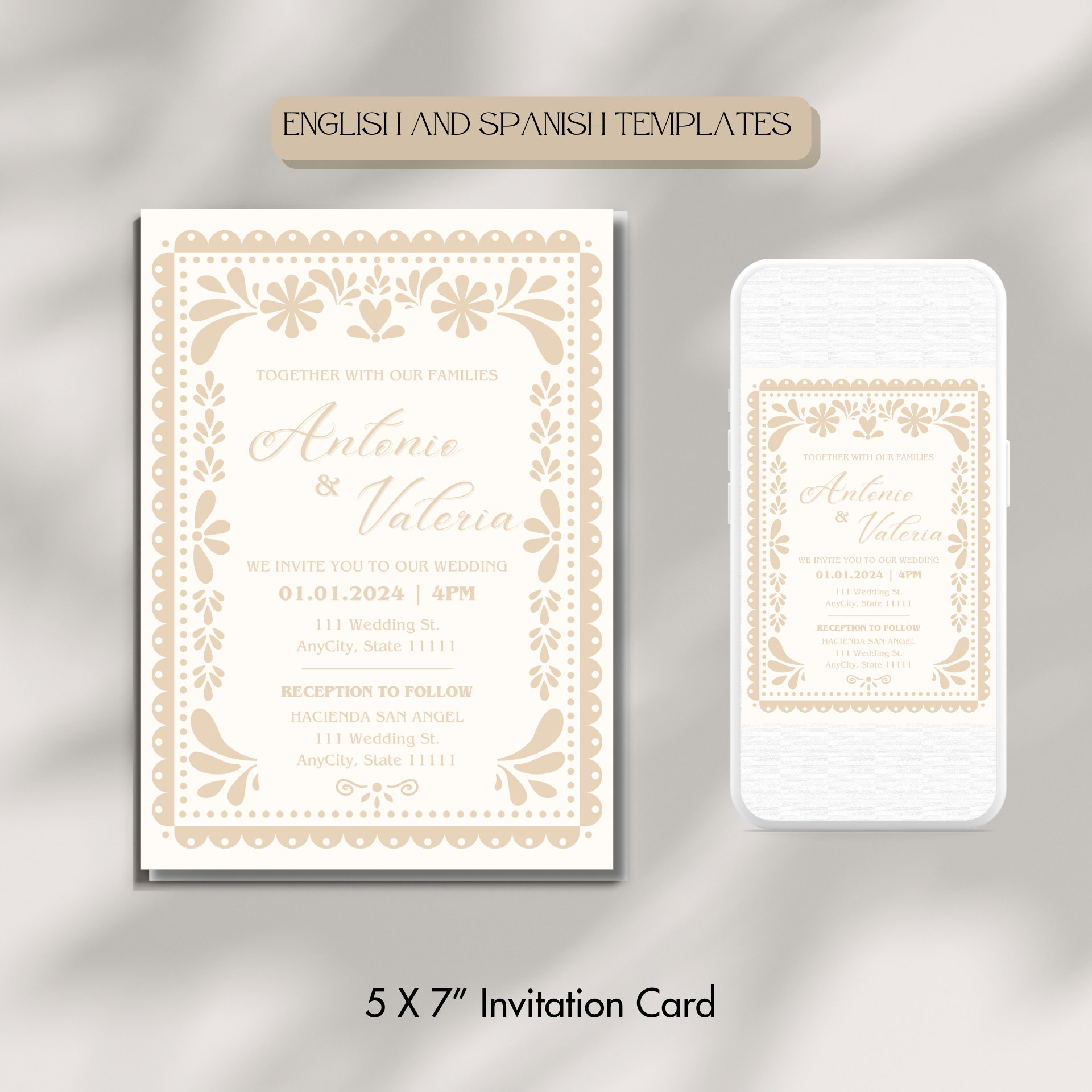 Papel Picado Wedding Invitation Invite, Invitacion de Boda Fiesta, Editable Digital Printable Instant Template, Modern Mexican Theme, Mexico