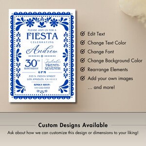 Fiesta Pattern Invite Blue Talavera Birthday Party Invitation Invite, Mexican Fiesta Theme ...