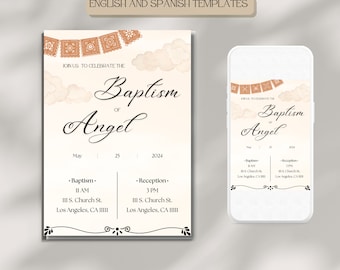 Cielito Lindo Baptism Gender Neutral Party Invitation Invite, Papel Picado Invitacion de Fiesta, Editable Digital Printable Instant Template