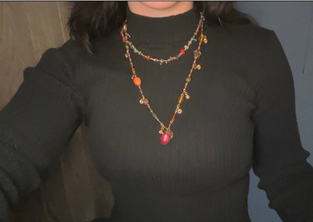 Elegant Pink Stone Gold Wiring Necklace Etsy