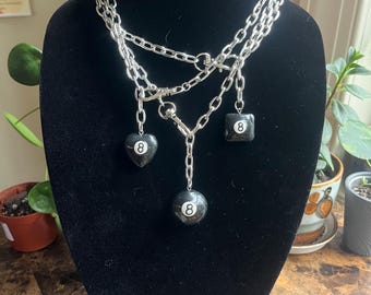 Front Clasp Statement 8 Ball Necklace