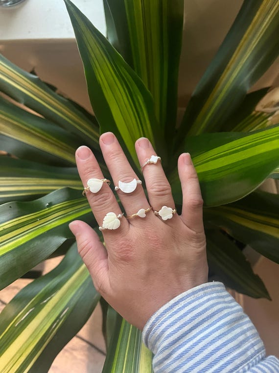 Shell Colored Rings Nacre Rings White and Gold Ring Silver