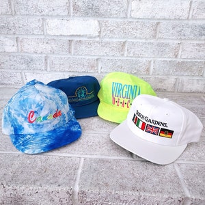 Vintage 90s Neon and Tie Dye Hats, 90s Classic Style Neon Hats