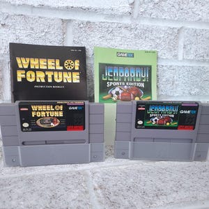 Super Nintendo Wheel of Fortune and Jeopardy Sports Edition with Manuals, Original SNES Games and Manuals