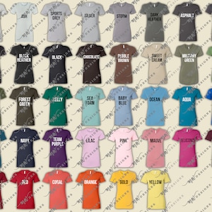Editable Size and Color Chart Bella Canvas 6004 • Bella Canvas Women&#39;s Slim Fit Tee Size Chart • 6004 Color Chart • BC6004 Mockups