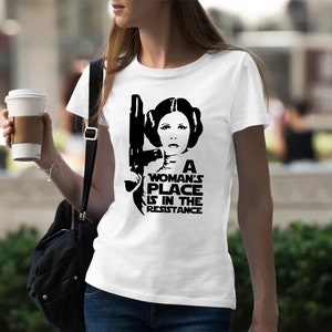 A woman's place is in the resistance Tee, Princess Leia Silhouette Tee, Feminist Tshirt Design, Girl Power Tee, Slim fit Tee