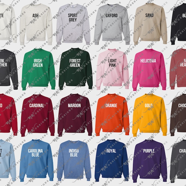 Jerzees 562MR Color + Size Chart | EDITABLE Canva Template | 562MR Crewneck Sweatshirt | 562MR Size Chart | CANVA file plus mockups