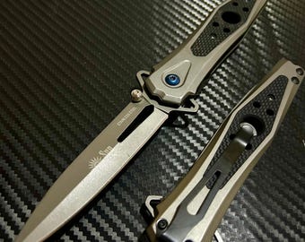 9” Classic Black G10 Handle Tactical Spring Assisted Folding Pocket Knife Cute Knife. Hunting, Camping, Cute Knife. Cool Knife.