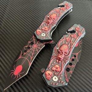 8.5” Red Spider Tactical Spring Assisted Open Blade Folding Pocket Knife Cool Knife Cute Knife Hunting Knife