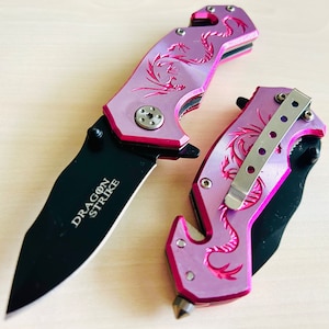 6” Pink Dragon Mini Cute Knife Spring Assisted Open Blade Folding Pocket Knife. Hunting, Camping, Cute Knife. Cool Knife.