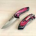 7.5” Cute Pink Knife Tactical Spring Assisted Open Blade Folding Pocket Knife with Feather Printing Handle. Hunting, Camping, Survival Knife 