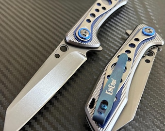 8” Blue Titanium Color Coated Spring Assisted Open Folding Pocket Knife. Cool Knife. Cute Knife. Gift Knife
