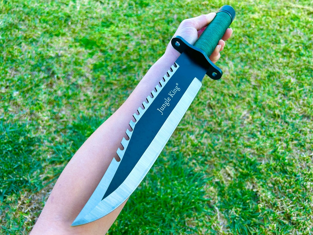 15 Black Rambo Tactical Hunting Knife, Cool Knife, With Leather Sheath