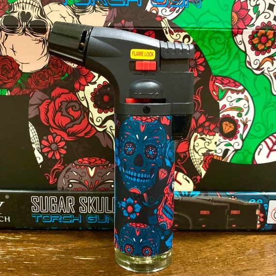 Collectible Blue Sugar Skull Torch Lighter Windproof Butane