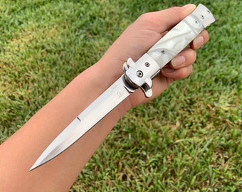 9” Classic Pearl Tactical Spring Assisted Folding Pocket Knife Cute Knife. Hunting, Camping, Cute Knife. Cool Knife.