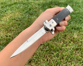9” Classic Black Wood Tactical Spring Assisted Folding Pocket Knife Cute Knife. Hunting, Camping, Cute Knife. Cool Knife.